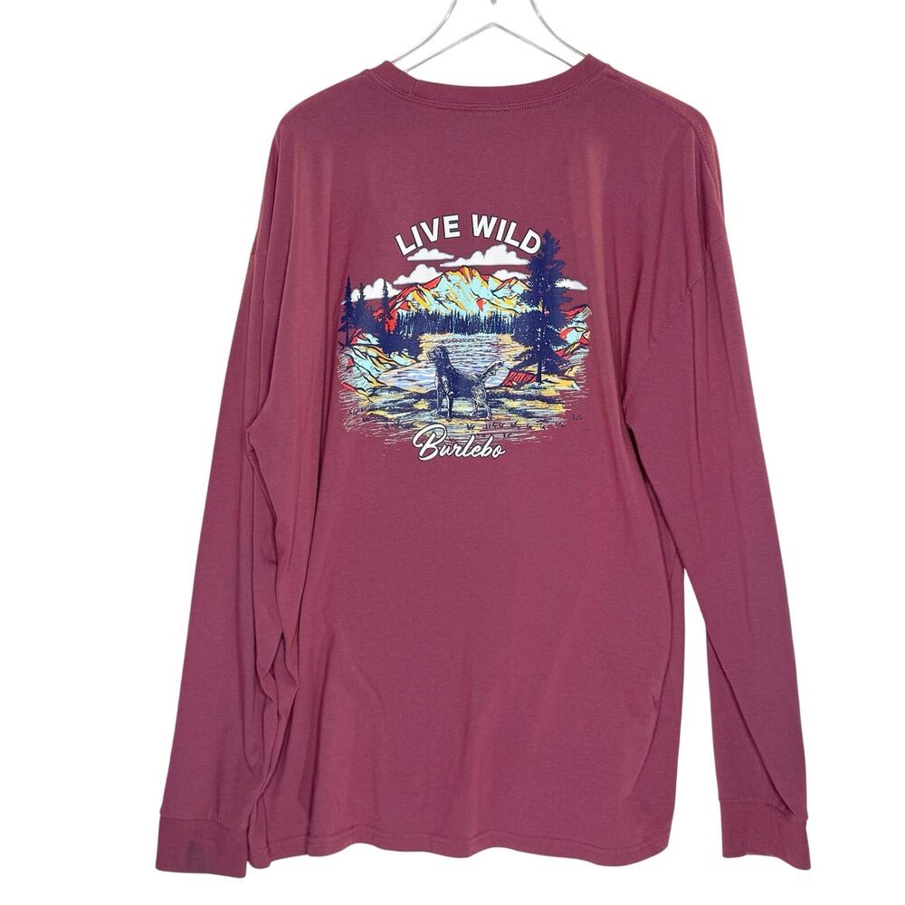 Burlebo Live Wild Mountain Wolf Back Print Tee 2XL Long Sleeve Mauve Red *flaw